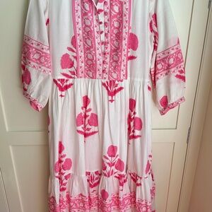 Cotton Block Print Pink and White 100% Cotton Dress